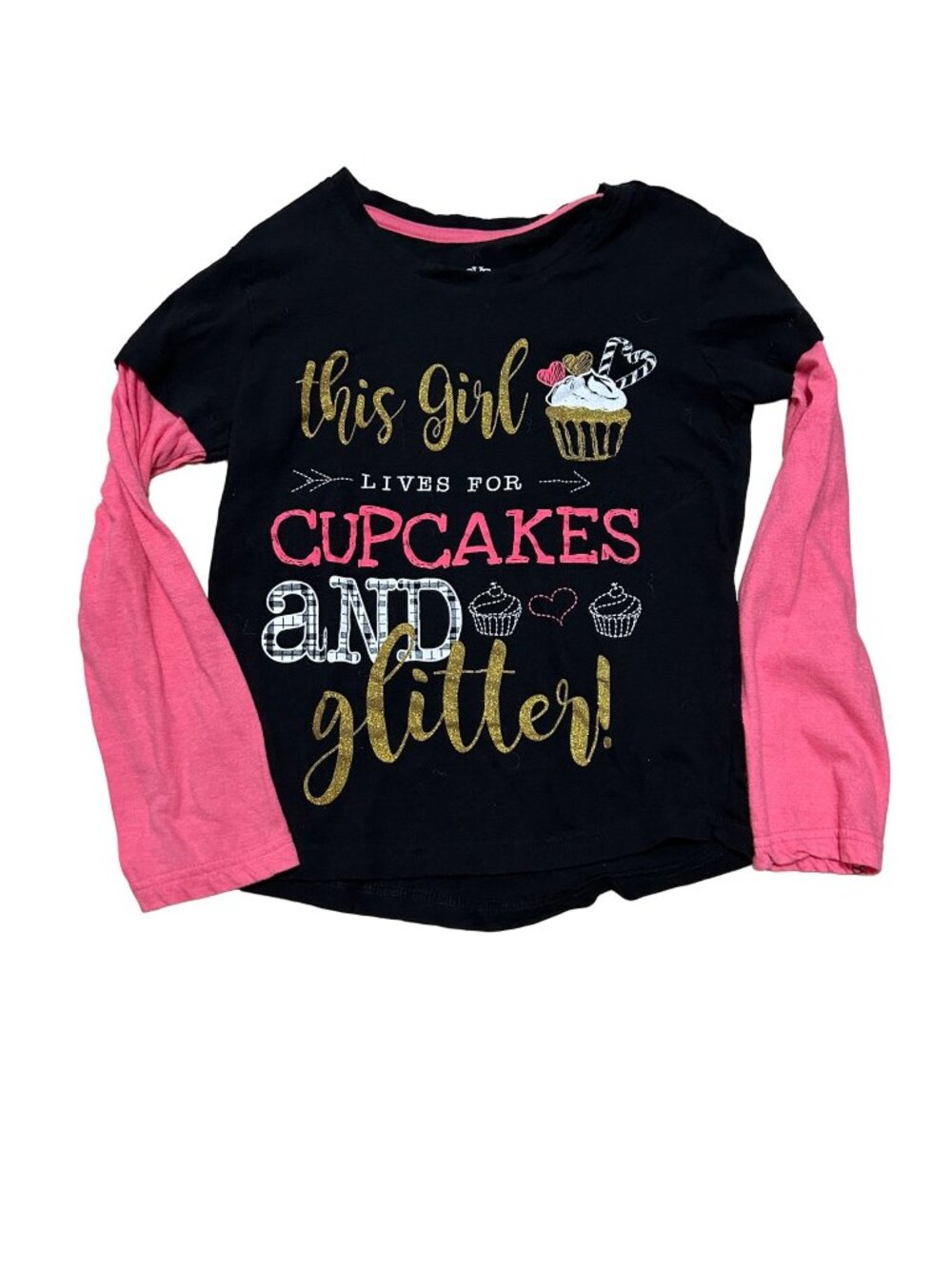 Love at first sight black long sleeve T-shirt with cupcake & glitter Girls L1385